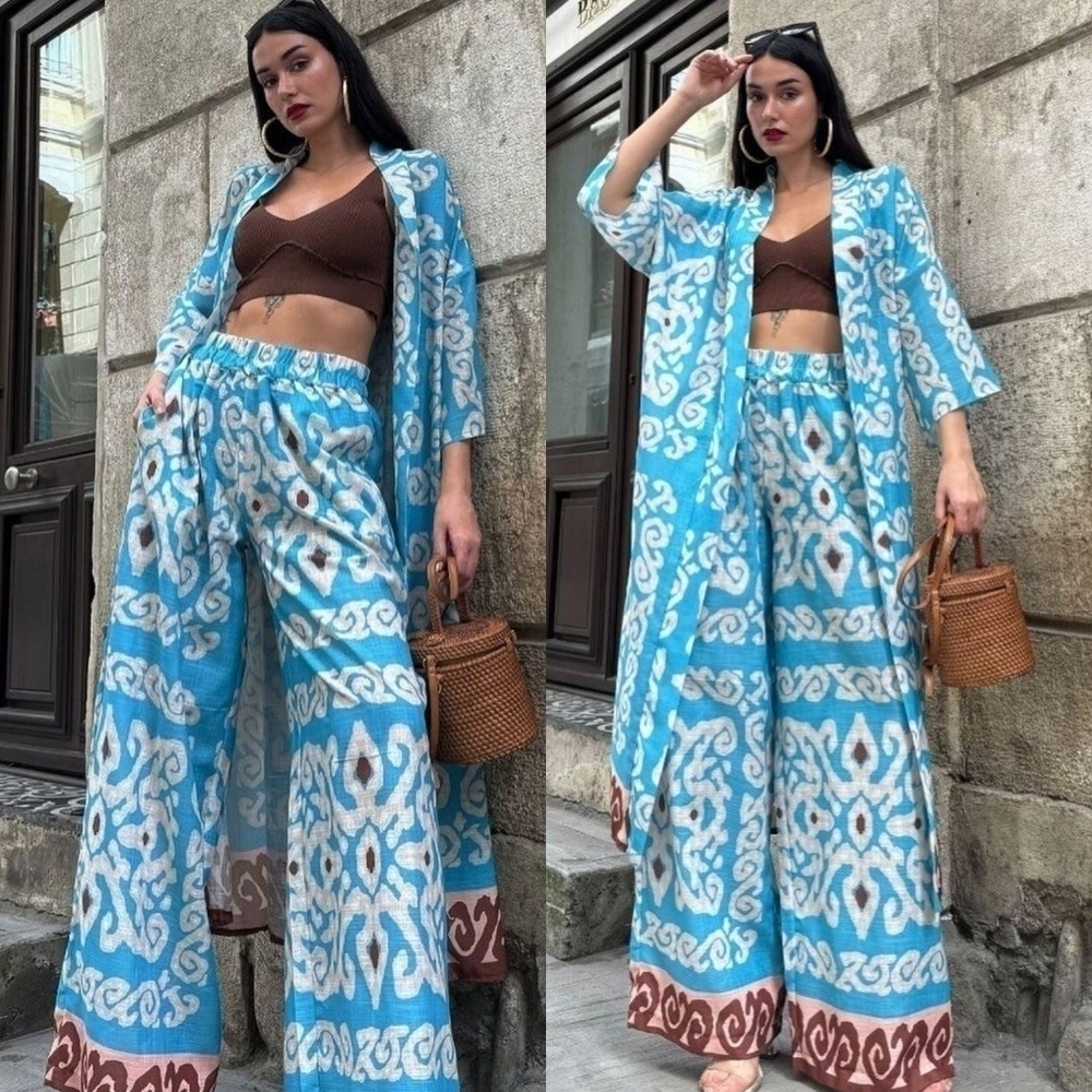 New Zara Flowy Full Length Print Blogger Favorite Pants NWT Medium - Picture 1 of 14